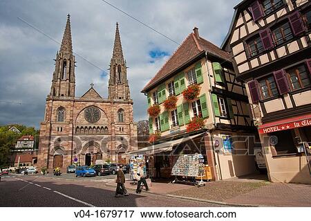 The imposing church Saint-Pierre-et-Paul in Obernai, Alsace, France, Europe View Large Photo Image Stock Photo - The imposing church Saint-Pierre-et-Paul in Obernai, Alsace, France, Europe. Fotosearch