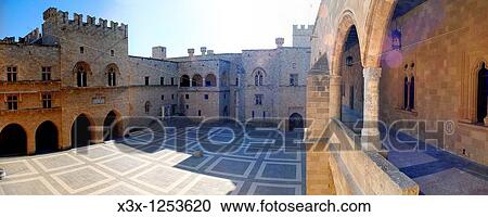 Stock Image - The inside courtyard Palace of the Grand Masters Rhodes Castle Island of Rhodes Greece. Fotosearch