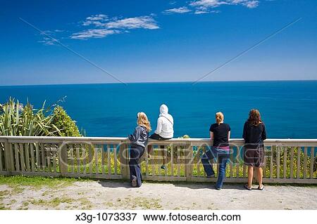 Stock Photo - The Knight's Point Lookout is a famous stop on the scenic road through Haast, South Island, New Zealand. Fotosearch
