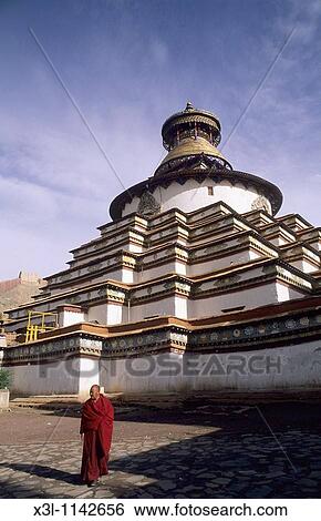 Stock Photograph - The Kumbum Stupa in Gyantse, Tibet, was the centerpiece of Palkhor Chode Monastery The stupa's name means, Place of a Thousand Images. Fotosearch