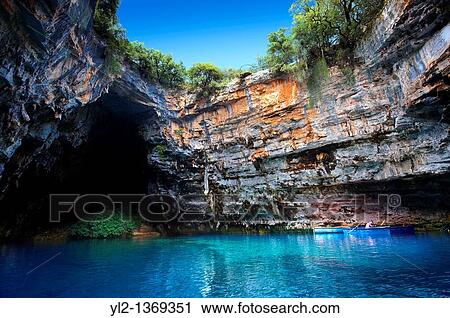 The Lake Melissani inland cave with sea water, Kefalonia, Ionian Islands, Greece View Large Photo Image Stock Image - The Lake Melissani inland cave with sea water, Kefalonia, Ionian Islands, Greece. Fotosearch