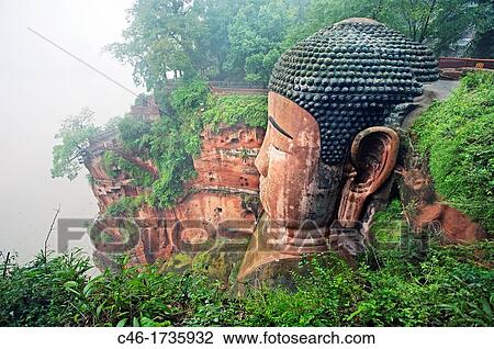 The Leshan Giant Buddha, which at 71 m or 233 ft is the largest stone Buddha in the world, Leshan, Sichuan Province, Dadu river a tributary of the Yangtze River, China. View Large Photo Image Stock Image - The Leshan Giant Buddha, which at 71 m or 233 ft is the largest stone Buddha in the world, Leshan, Sichuan Province, Dadu river a tributary of the Yangtze River, China.. Fotosearch