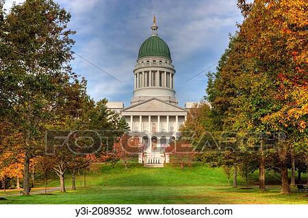 The Maine State House in Augusta, Maine accented by the changing leaves of fall foliage. View Large Photo Image Stock Image - The Maine State House in Augusta, Maine accented by the changing leaves of fall foliage.. Fotosearch