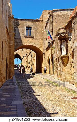 The Medieval buildings of the Avenue of the Knights where there were 7 dfferent lodges for Knights speaking different languages Rhodes, Greece, UNESCO World Heritage Site View Large Photo Image Stock Image - The Medieval buildings of the Avenue of the Knights where there were 7 dfferent lodges for Knights speaking different languages Rhodes, Greece, UNESCO World Heritage Site. Fotosearch