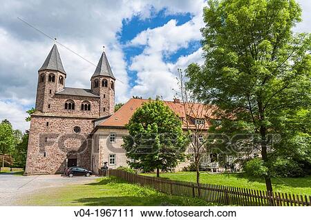 Stock Image - The medieval Bursfelde Abbey, Lower Saxony, Germany, Europe. Fotosearch