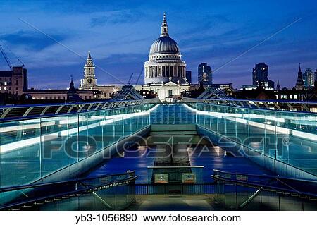 The Millenium Bridge and St Pauls Cathedral at night, London, England View Large Photo Image Stock Image - The Millenium Bridge and St Pauls Cathedral at night, London, England. Fotosearch