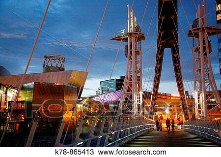 Stock Image - The millenium Bridge at Salford Quays, Manchester, England, UK. Fotosearch