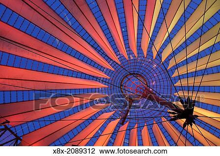 Stock Image - The modern Dome of the sony Center in Postdamer Platz, illuminated at the night, Berlin, Germany.. Fotosearch