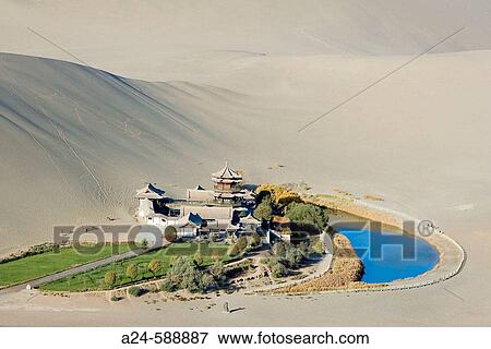 The Moon Lake. Dunhuang City. Gobi Desert. Gansu Province. The Silk Road. China. Nov. 2006 View Large Photo Image Stock Photo - The Moon Lake. Dunhuang City. Gobi Desert. Gansu Province. The Silk Road. China. Nov. 2006. Fotosearch