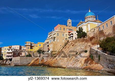 Picture - The Neo Classic Greek Orthodox Church of Saint Nicholas, Ermoupolis, Syros, Greek Cyclades Islands. Fotosearch