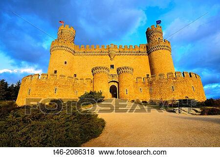 The New Castle of Manzanares el Real, also known as Castle of the Mendoza, is a palace-fortress erected in the fifteenth century in the town of Manzanares el Real. View Large Photo Image Stock Photo - The New Castle of Manzanares el Real, also known as Castle of the Mendoza, is a palace-fortress erected in the fifteenth century in the town of Manzanares el Real.. Fotosearch