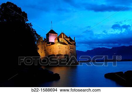 The new lighting of the Ch? teau de Chillon, Chillon Castle, located on the shore of Lake Leman, Switzerland Lighting designers: Jean-Fran? ois Arnaud and Jean-Claude Deschamps View Large Photo Image Picture - The new lighting of the Ch? teau de Chillon, Chillon Castle, located on the shore of Lake Leman, Switzerland Lighting designers: Jean-Fran? ois Arnaud and Jean-Claude Deschamps. Fotosearch