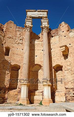 Stock Image - The north apse of the Basilica of Severus, Leptis Magna, Libya. Fotosearch