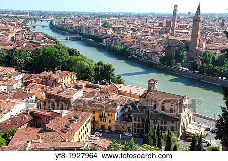 The old city of Verona from the castle Veneto Italy View Large Photo Image Picture - The old city of Verona from the castle Veneto Italy. Fotosearch