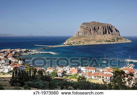 The old rock of Monemvasia and the village and harbour of Yefira, Lakonia, Southern Peloponnese, Greece. View Large Photo Image Stock Image - The old rock of Monemvasia and the village and harbour of Yefira, Lakonia, Southern Peloponnese, Greece.. Fotosearch