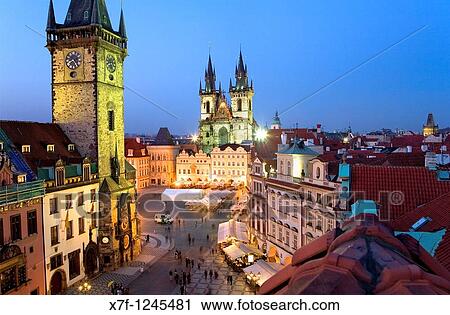 The Old town square with Old Town Councilhouse and the Tyn church Prague Czech Republic View Large Photo Image Stock Image - The Old town square with Old Town Councilhouse and the Tyn church Prague Czech Republic. Fotosearch
