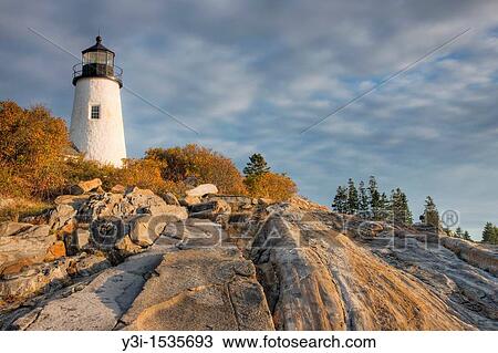 Stock Image - The Pemaquid Point Lighthouse perched on fantastic rock formations, Bristol, Maine, USA. Fotosearch