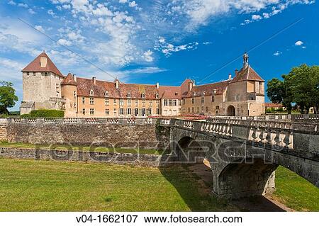 Stock Photo - The picturesque castle of Epoisses, Burgundy, France, Europe. Fotosearch