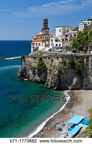 The picturesque fishing village of Atrani on the Amalfi Coast, Campania, Italy View Large Photo Image Stock Image - The picturesque fishing village of Atrani on the Amalfi Coast, Campania, Italy. Fotosearch