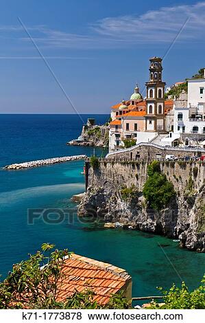 The picturesque fishing village of Atrani on the Amalfi Coast, Campania, Italy View Large Photo Image Stock Photo - The picturesque fishing village of Atrani on the Amalfi Coast, Campania, Italy. Fotosearch