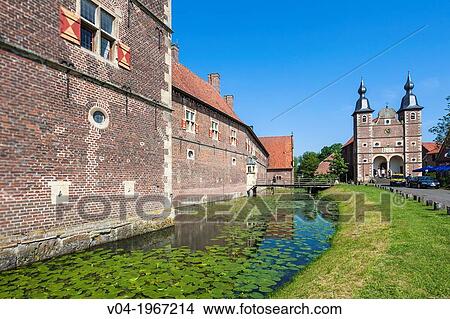 The picturesque moated castle of Raesfeld, North Rhine-Westphalia, Germany, Europe View Large Photo Image Picture - The picturesque moated castle of Raesfeld, North Rhine-Westphalia, Germany, Europe. Fotosearch