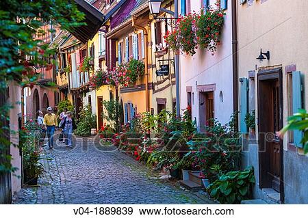 The picturesque village of Eguisheim, Alsace, France, Europe View Large Photo Image Stock Photo - The picturesque village of Eguisheim, Alsace, France, Europe. Fotosearch