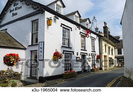 The Red Lion Inn in Hawkshead village in the Lake District, Cumbria, England. View Large Photo Image Picture - The Red Lion Inn in Hawkshead village in the Lake District, Cumbria, England.. Fotosearch
