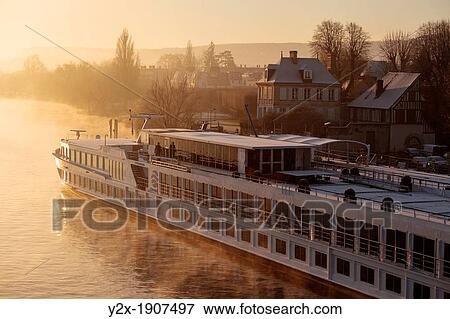 Stock Photo - The River Baroness, 110m river cruiser moored on the River Seine at Vernon, Eure, France. Fotosearch
