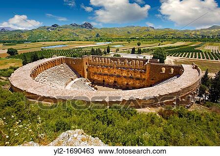 Stock Image - The Roman Theatre of Aspendos, Turkey Built in 155 AD during the rule of Marcus Aurelius. Fotosearch