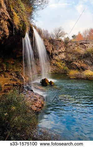 The San Pedro waterfull in the Cabriel river Montes Universales El Vallecillo Teruel Arag? n Spain View Large Photo Image Stock Image - The San Pedro waterfull in the Cabriel river Montes Universales El Vallecillo Teruel Arag? n Spain. Fotosearch