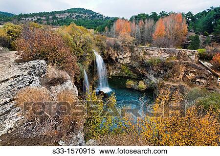 The San Pedro waterfull in the Cabriel river Montes Universales El Vallecillo Teruel Arag? n Spain View Large Photo Image Stock Photography - The San Pedro waterfull in the Cabriel river Montes Universales El Vallecillo Teruel Arag? n Spain. Fotosearch