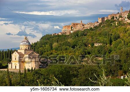 The Sanctuary of San Biagio with Montepulciano in background, Province of Siena, Southern Tuscany, Italy, Europe View Large Photo Image Picture - The Sanctuary of San Biagio with Montepulciano in background, Province of Siena, Southern Tuscany, Italy, Europe. Fotosearch