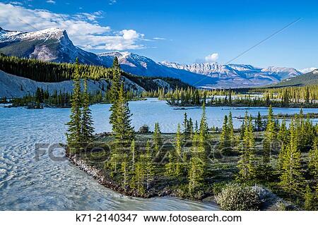 The Saskatchewan River Crossing along the Icefields Parkway in Banff National Park, Alberta, Canada. View Large Photo Image Stock Photo - The Saskatchewan River Crossing along the Icefields Parkway in Banff National Park, Alberta, Canada.. Fotosearch