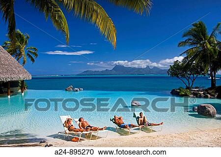 Stock Image - The sea at the InterContinental resort, Papeete, Tahiti Nui, Tahiti island, Society Islands, French Polynesia (May 2009). Fotosearch