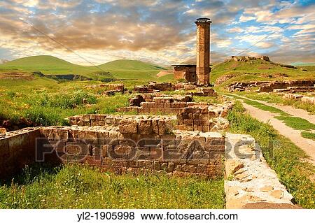 Stock Photo - The Seljuk Turk Mosque of Ebul Minuchihr Minuchir built in 1072, Ani archaelogical site on the ancient Silk Road, Kars, Anatolia, Turkey. Fotosearch