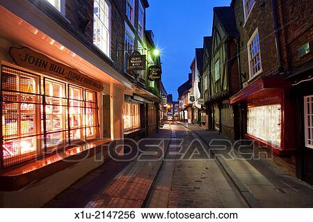 The Shambles at Dusk York Yorkshire England. View Large Photo Image Stock Photograph - The Shambles at Dusk York Yorkshire England.. Fotosearch