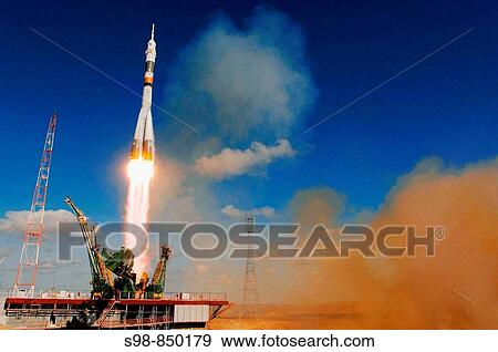Stock Photo - The Soyuz TMA-13 spacecraft, carrying Expedition 18 Commander Michael Fincke, Flight Engineer Yury V.. Fotosearch