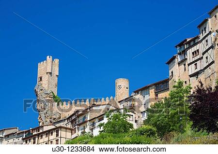 The spectacular tower of Frias castle, above the houses Las Merindades, Burgos Spain View Large Photo Image Picture - The spectacular tower of Frias castle, above the houses Las Merindades, Burgos Spain. Fotosearch