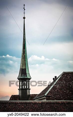 Stock Image - The steeple of St. Peters Kapelle (Sankt Peterskapelle) in Solothurn, Switzerland.. Fotosearch