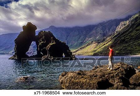 The stone arch Roque de la Bonanza, El Hierro, Canary Island, Spain, Europe. View Large Photo Image Picture - The stone arch Roque de la Bonanza, El Hierro, Canary Island, Spain, Europe.. Fotosearch