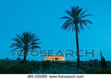 The Temple of Concordia (430 BC) & Palms in the Evening, Valley of the Temples (Sicily's Oldest Tourist Site), Agrigento. Sicily, Italy View Large Photo Image Stock Photo - The Temple of Concordia (430 BC) & Palms in the Evening, Valley of the Temples (Sicily's Oldest Tourist Site), Agrigento. Sicily, Italy. Fotosearch
