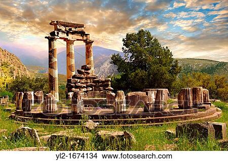 The Tholos at the sanctuary of Athena Pronaia, a circular building with Doric columns that was constructed between 380 and 360 BC Delphi, archaeological site, Greece, View Large Photo Image Picture - The Tholos at the sanctuary of Athena Pronaia, a circular building with Doric columns that was constructed between 380 and 360 BC Delphi, archaeological site, Greece,. Fotosearch