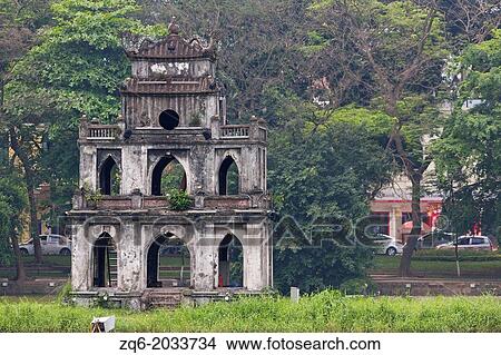 Picture - The Tortoise Thap Rua Tower in the Middle of the Hoan Kiem Lake in Hanoi, Vietnam.. Fotosearch
