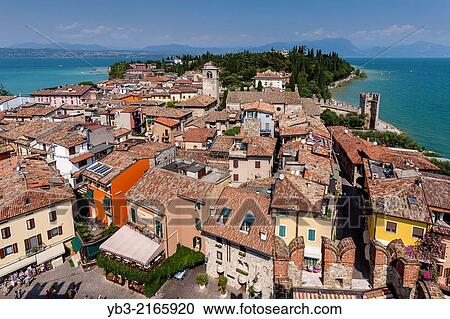 The Town of Sirmione, Lake Garda, Lombardy, Italy. View Large Photo Image Stock Image - The Town of Sirmione, Lake Garda, Lombardy, Italy.. Fotosearch