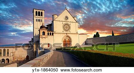 The upper facade of the Papal Basilica of St Francis of Assisi, Basilica Papale di San Francesco Assisi, Italy View Large Photo Image Stock Image - The upper facade of the Papal Basilica of St Francis of Assisi, Basilica Papale di San Francesco Assisi, Italy. Fotosearch