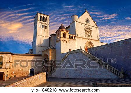 The upper facade of the Papal Basilica of St Francis of Assisi, Basilica Papale di San Francesco Assisi, Italy View Large Photo Image Stock Photo - The upper facade of the Papal Basilica of St Francis of Assisi, Basilica Papale di San Francesco Assisi, Italy. Fotosearch