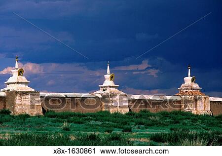 Stock Image - The walls of Erdene Zuu monastery with its 108 stupas, Karakorum, Mongolia. Fotosearch