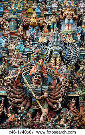 Stock Photo - The West Gopuram entrance gateway to the temple enclosure Sri Meenakshi Amman Temple Madurai Tamil Nadu India.. Fotosearch