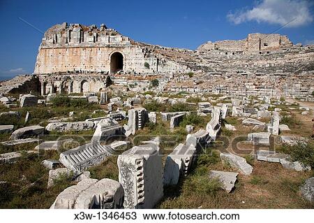 Stock Image - theatre, archeological area, miletus, southern aegean coast, turkey, asia. Fotosearch