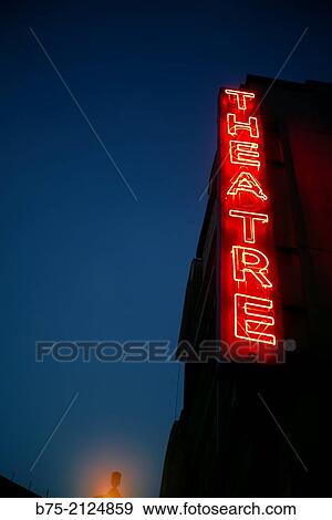 Stock Photo - theatre sign in a facade at night in Soho, London, England, UK. Fotosearch